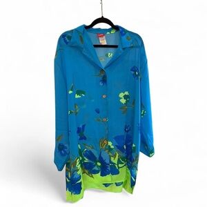 Vintage Cole of California Neon Floral Blue Button Down Shirt